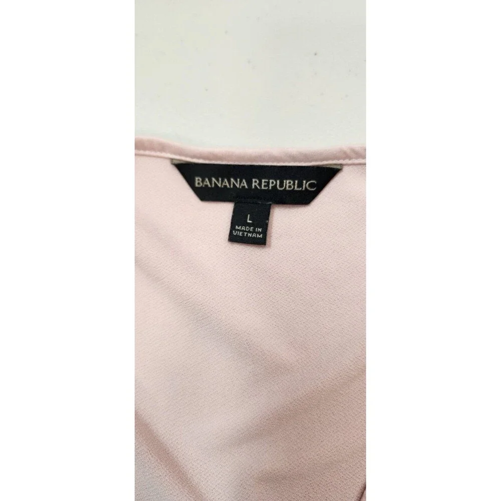 Banana Republic Pink Satin Trim V-Neck 3/4 Sleeve Top Blouse Size Large